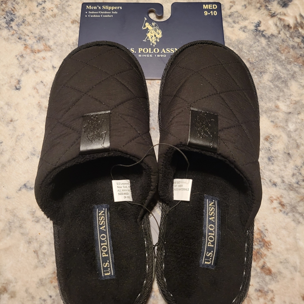 U.S. Polo Assn. Black Quilted Men's Slippers